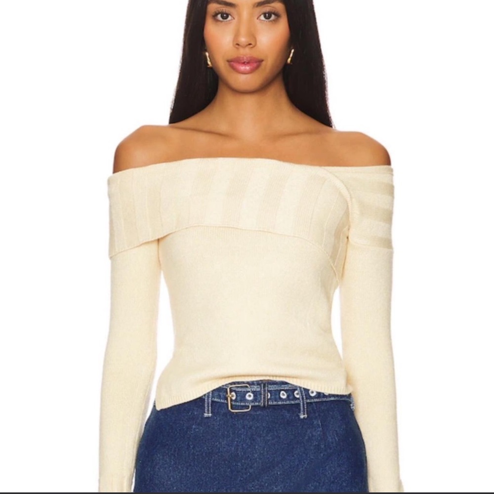 Michael Costello Off-Shoulder Cream Sweater
